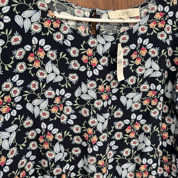 LOFT Floral Flutter Sleeve Dress Smocked Waist Casual Navy XXL - Picture 6 of 12
